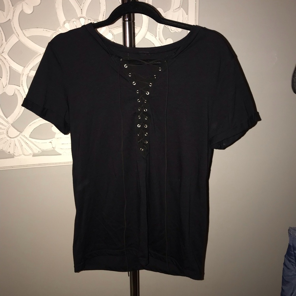 Black T-shirt with lace up detail